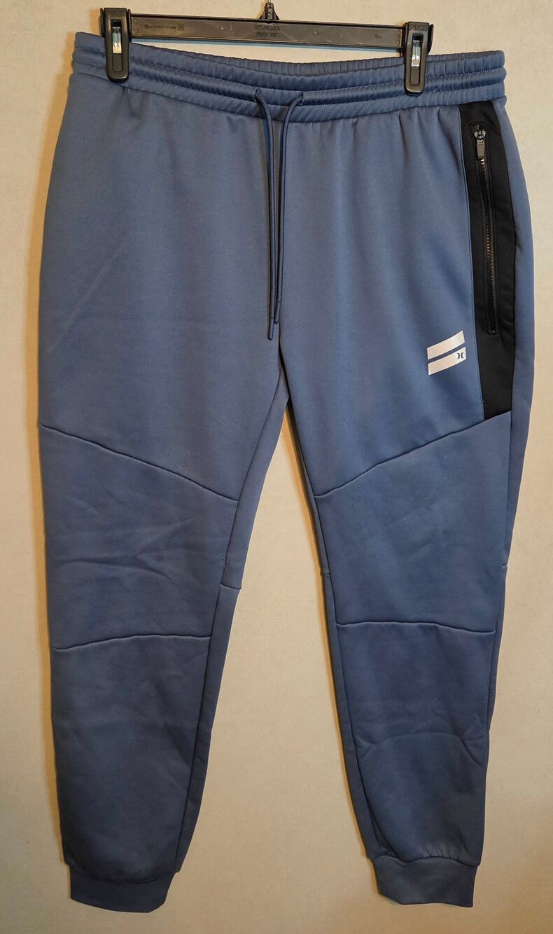 Hurley Men's blue athletic pants black zipper pockets banded leg opening size XL